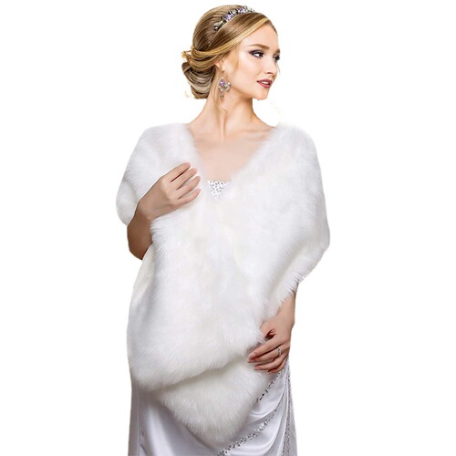 Cross-border wholesale fur shawl wedding dress bride wedding performance long cheongsam shawl red white black scarf