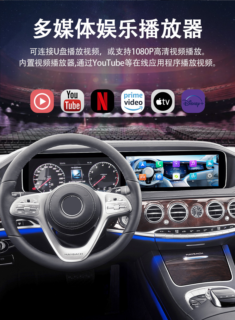Suitable for 2014-2017 Mercedes-Benz S-Class W222 Instrument Panel In-Car Navigation Display Central Control Large Long-Screen Dual-Screen System