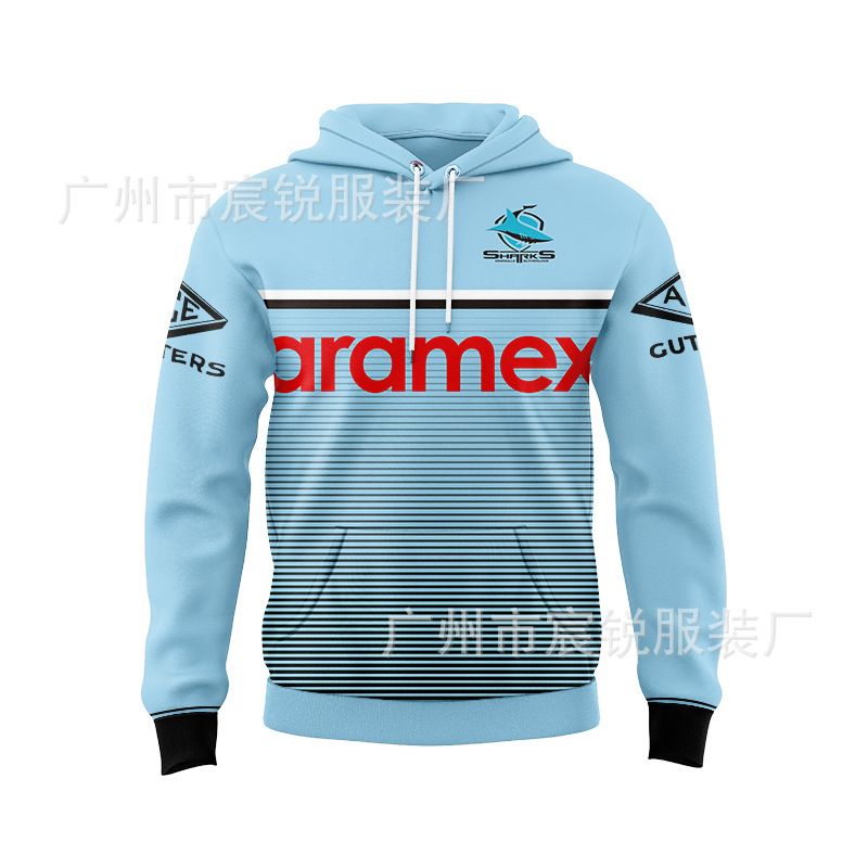 Rugby Jersey2023鲨鱼训练服连帽衫外贸男装欧美运动大码卫衣外贸