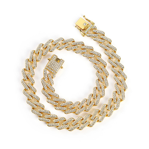 Cross-border geometric diamond-shaped Cuban chain-shaped Cuban chain men's necklace gold-plated diamond-shaped alloy hip-hop necklace