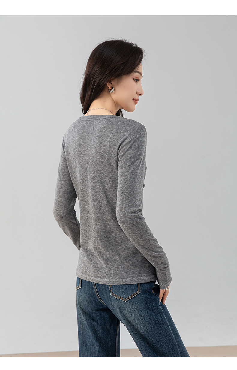 Áo thun nữ cổ tròn dáng rộng tay dài chất Tencel Cashmere phong cách retro Hàn Quốc — Màu cà phê chi tiết 18