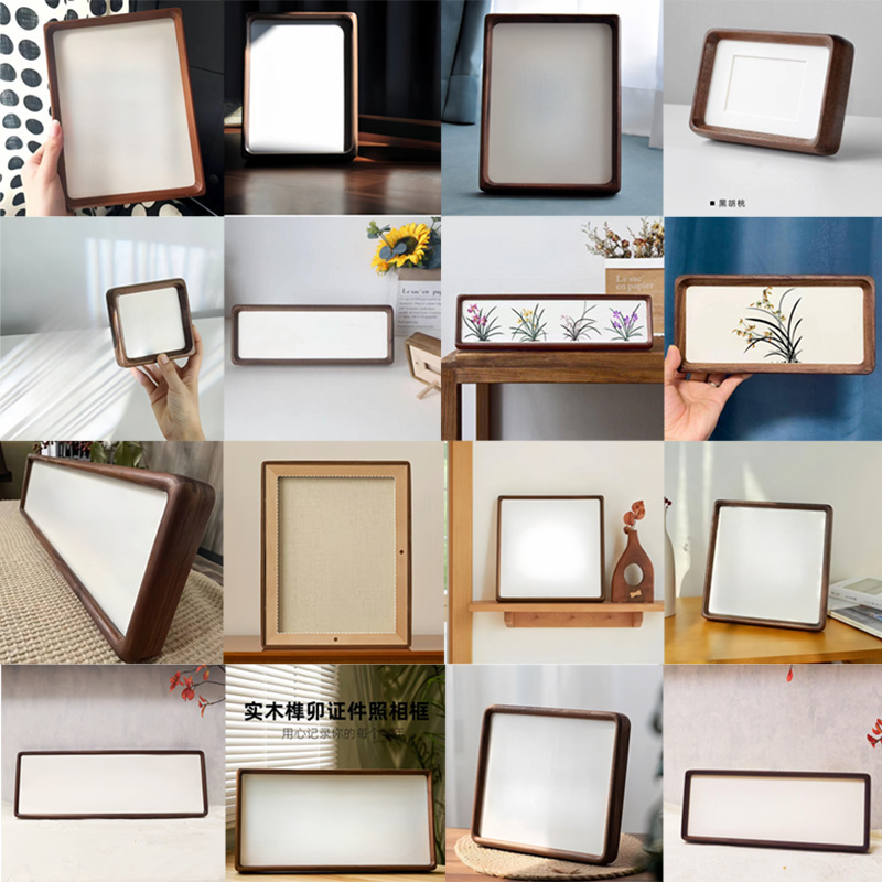 木製のフォトフレームが台を並べています。|undefined