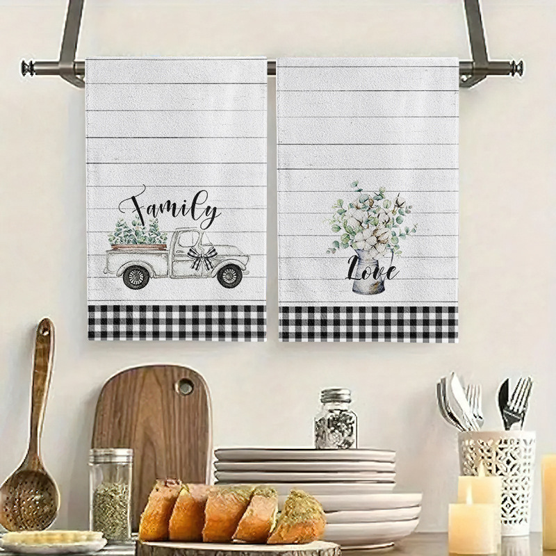 Foreign Trade Direct Supply Floral Printed Towel Microfiber Plaid Soft Bathroom Square Towel Easy to Clean Kitchen Dish Towel