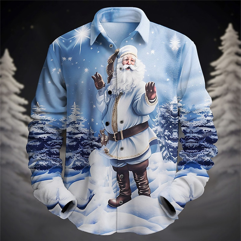 3D Printed Reindeer Snowman Hawaiian Shirt Men's Star Santa Claus Pattern Aloha Shirt
