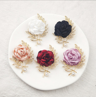 Cross-border Hot Selling Fashion Alloy Fabric Flower Brooch High-end Fine Ladies Suit Coat Corsage Jewelry Pin