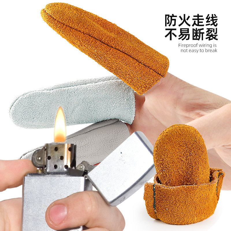 牛皮革护指套雕刻手工打磨防扎耐磨手拉线防勒防割防护手指头套|undefined