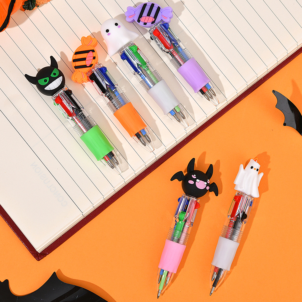Ventas transfronterizas calientes de Halloween bolígrafo de cuatro colores mini serie de dibujos animados lindos bolígrafo de color para estudiantes papelería bolígrafo de regalo