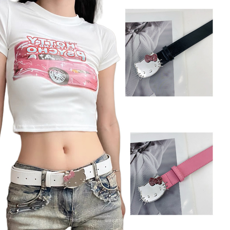 Kt Cat Y2K Cartoon Subculture Pu Leather Belt for Girls, Denim Accessory Belt with a High-End Feel, Cross-Border