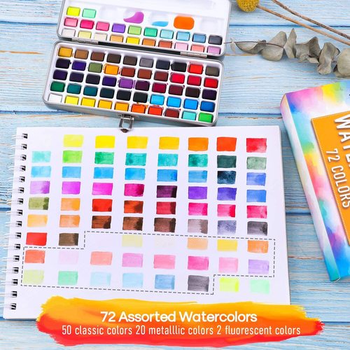 Cross-border hot selling 50/72/90/100 colors portable solid watercolor set metallic pearlescent art painting pigments