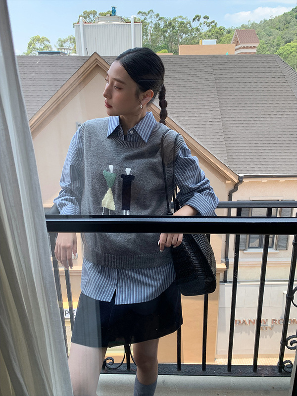 衣尔衫 几何艺术 羊毛休闲韩系无袖针织背心女叠穿百搭马甲0551|undefined