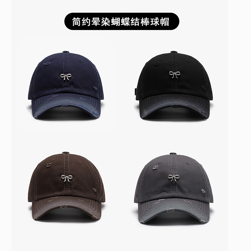 Sombreras de béisbol de arco japonés originales de moda para mujeres, gorras de lengua de pato agujeros, gorras pintadas, sombreros de cara teñidos con gradiente