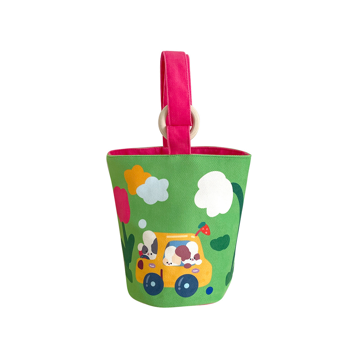 Lindo color de contraste de dibujos animados cubo bolsa de almuerzo portátil bolsa de trabajo lonchera bolsa portátil momia bolsa de mano que lleva bolsa de lona para las mujeres