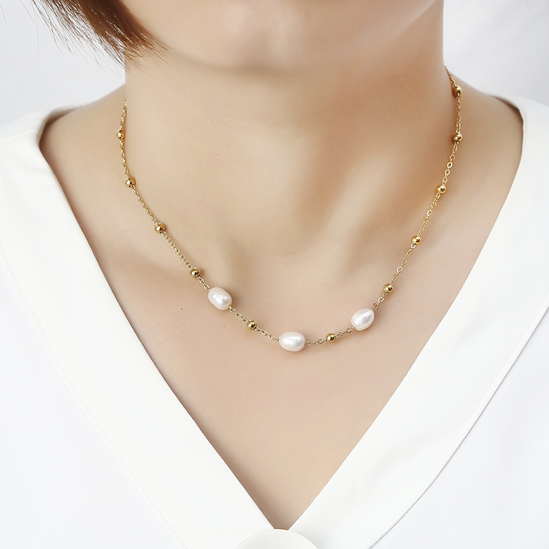 Women'S Gender Beaded Design Elegant Water Droplets Stainless Steel Freshwater Pearl Beaded Necklace