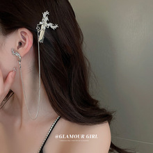 銀針單只鑲鑽蝴蝶流蘇耳環網紅小眾設計感耳釘發夾一體新款耳飾女