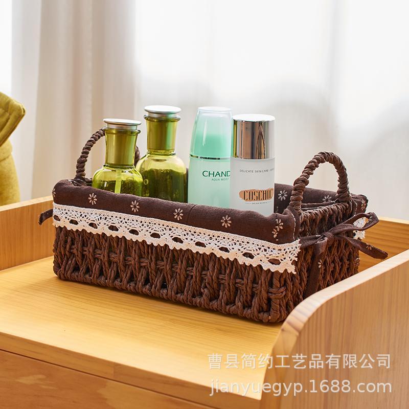 Woven Storage Basket Desktop Finishing Basket Sundries Snack Storage Basket Toys Cosmetics Storage Basket Cloth Key Box