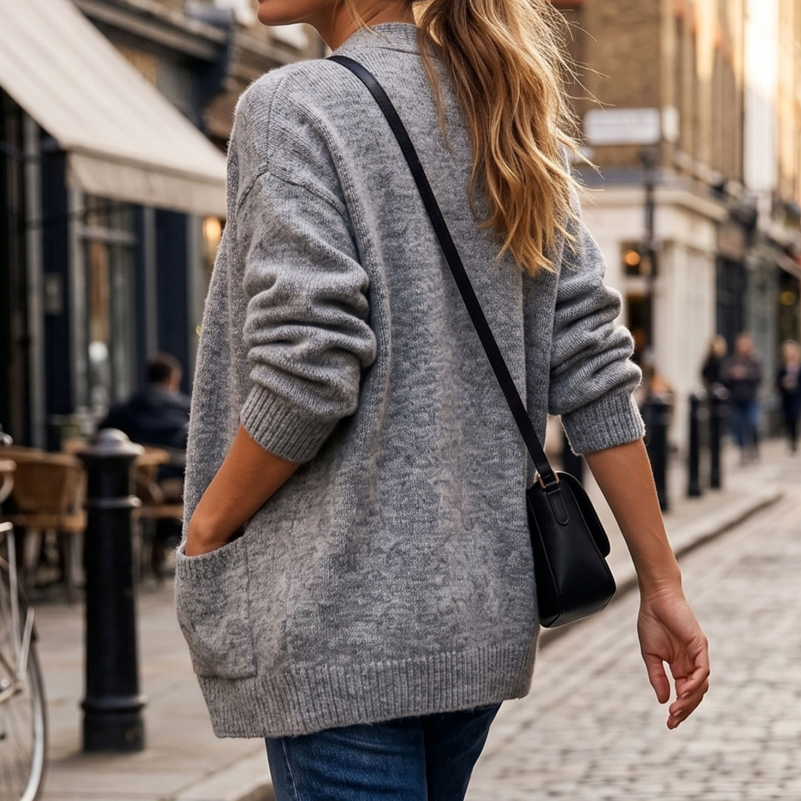 European and American cross-border autumn and winter new loose knitted cardigan women's gray sweater jacket fashionable versatile long-sleeved top