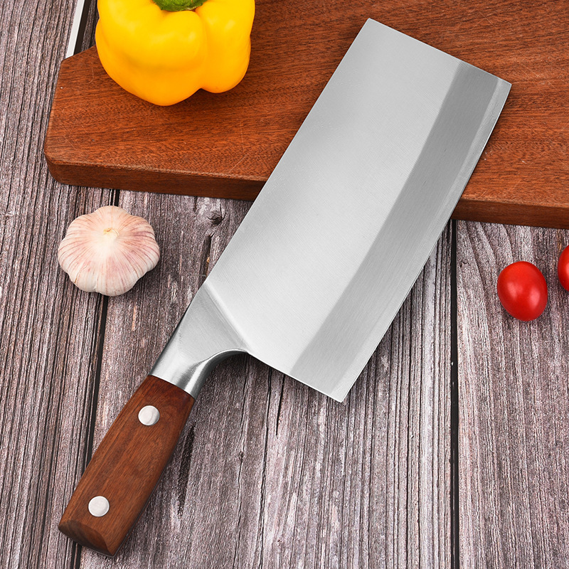 Cuchillo de cocina de acero inoxidable con mango de madera Cuchillo de corte con mango de madera de doble clavo para uso doméstico Cuchillo de cocina Cuchillo de cocina