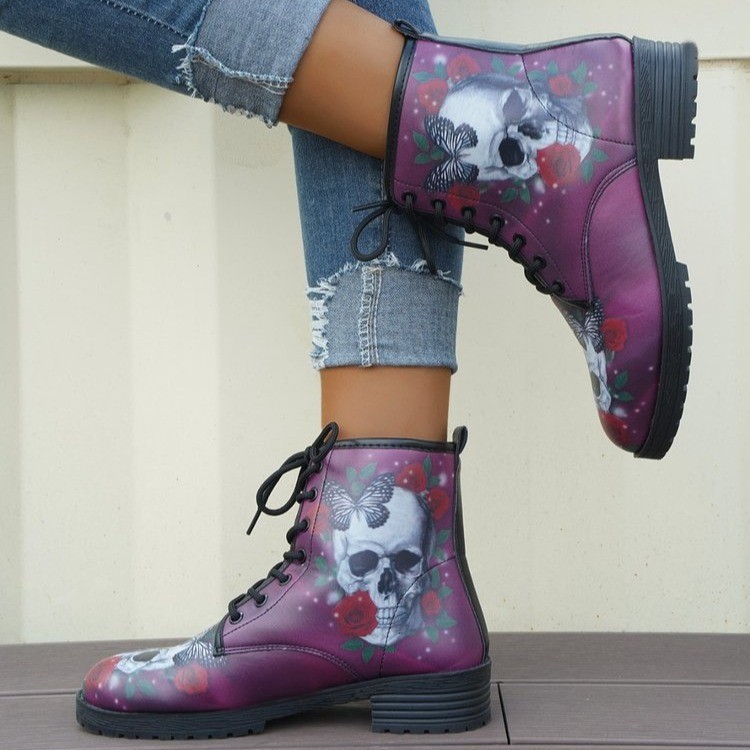 Scarpe da donna autunno e inverno nuovi stivali Martin allacciati comodi stivali corti con suola spessa in PU stivali da donna in stile britannico_voghion.com