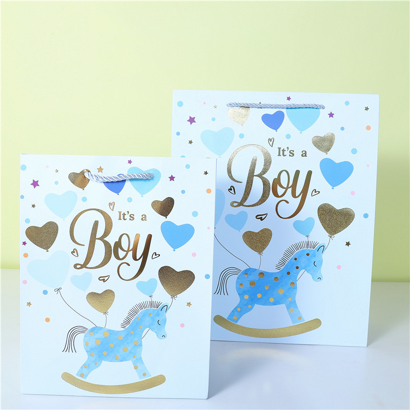 Infant Boy Series Paper Handheld Bag for Boys and Girls, Gift Bag with Balloons and Heart-shaped Gift Packaging, Wholesale