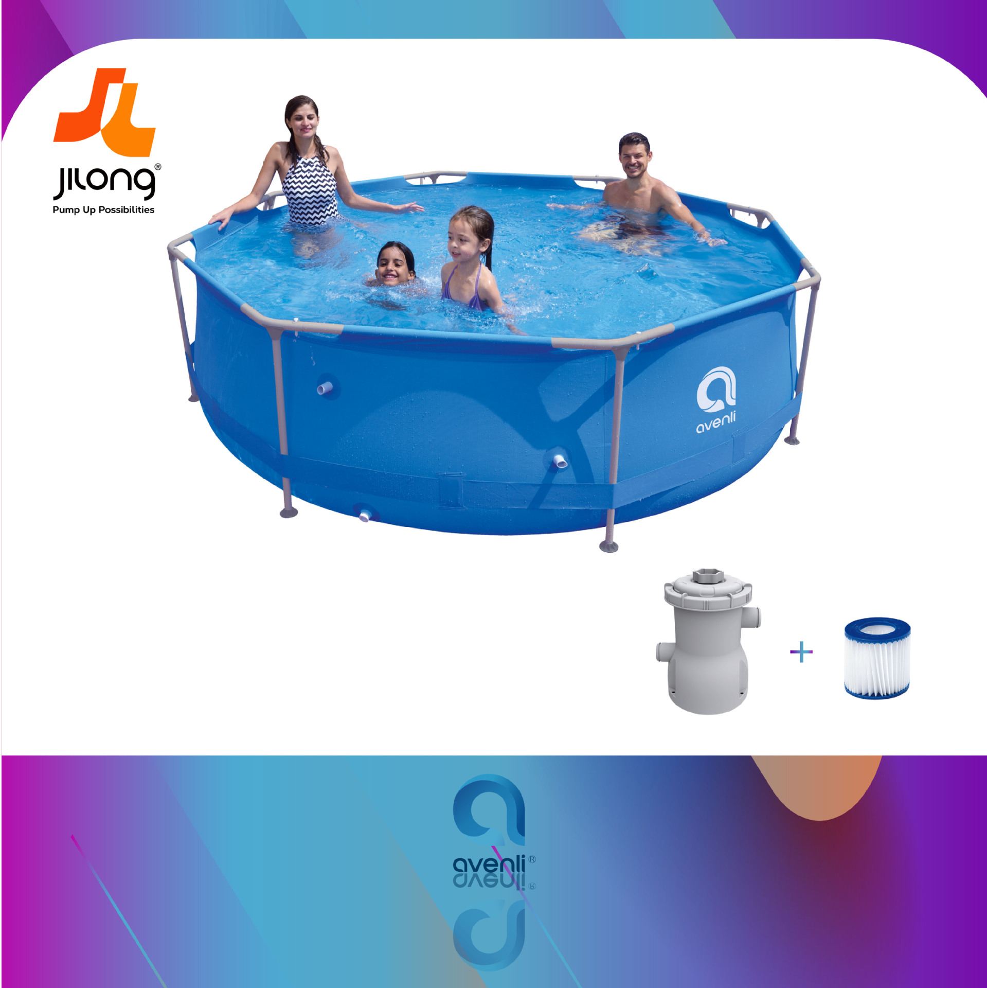 JILONG New Factory Direct Sale Light Blue Rectangular Thick Bracket Pond Outdoor Fish Pond Family Swimming Pool