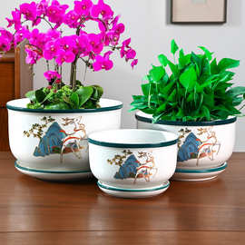新品花盆陶瓷带托盘大绿植盆绿萝带出水口植物盆客厅种植盆栽盆景