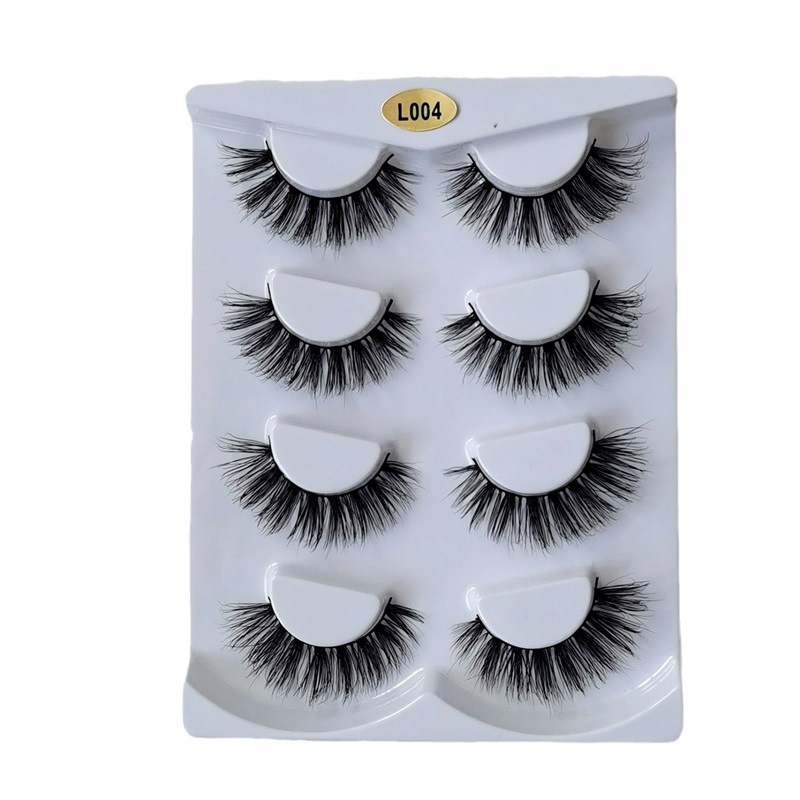 Pestañas postizas de visón para piel pelo grueso de visón europeo y americano desordenado mullido curling 4 pares paquete 3D sangre mixta ojos grandes