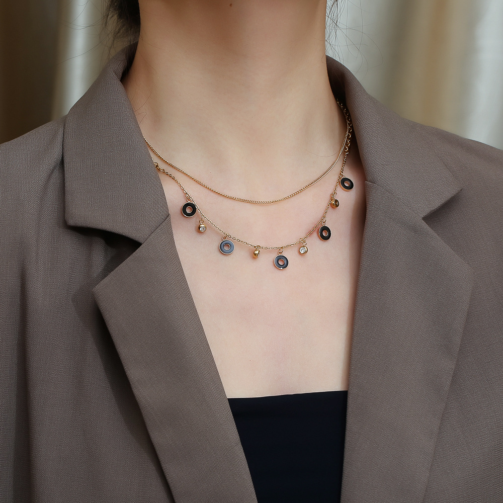 Simple Style Geometric Titanium Steel Layered Necklaces Plating Rhinestones Stainless Steel Necklaces_colorza_5