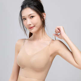 091无痕粉底液内衣女轻薄透气聚拢隐形胸罩简约烫钻肩带美背文胸