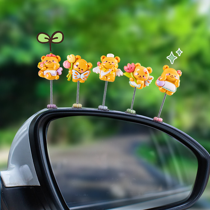 Lindo abrazo de flores oso decoración de coche de dibujos animados coche consola central decoración de pantalla de navegación decoración de cabeza de plástico