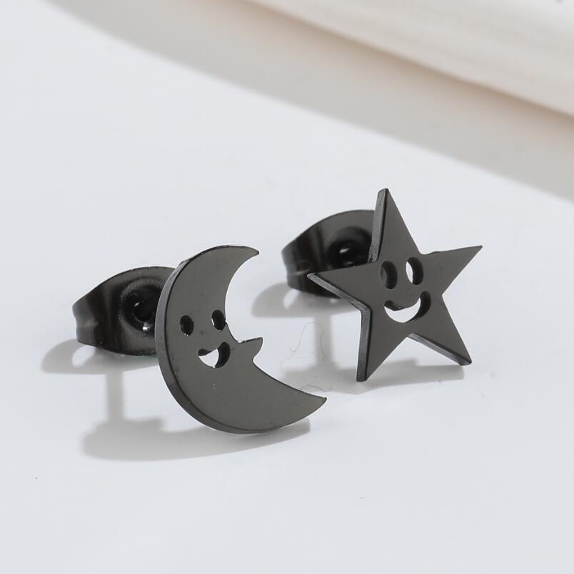 1 Paire Style Simple Star Lune Acier Inoxydable Boucles D'oreilles display picture 5