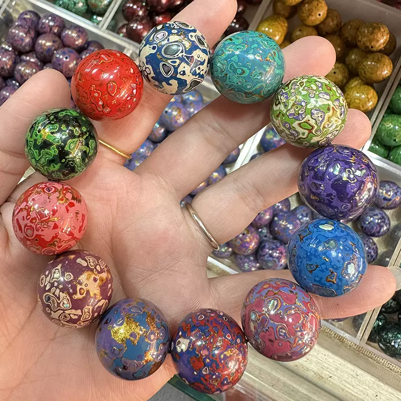 大漆珠多宝珠手串紫光檀木珠胚加大漆手串螺钿男女漆器工艺品