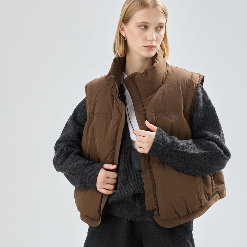 New Korean Fashion 90 White Duck down Vest Warm and Temperature-Locking Short Waist Velvet Stand-Up Collar Vest Jacket