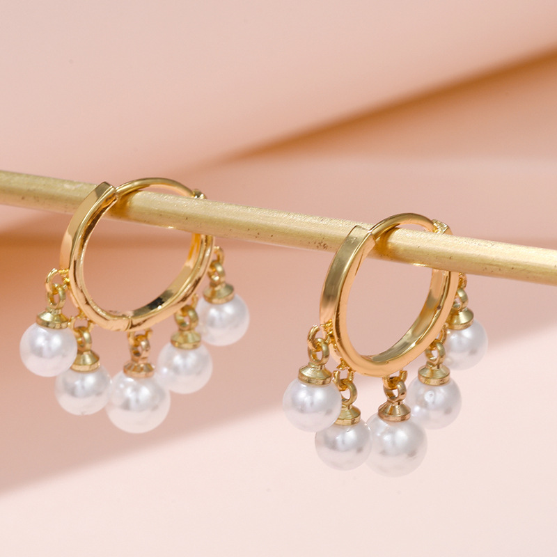 Elegant Geometric Brass Inlay Artificial Pearls Drop Earrings 1 Pair