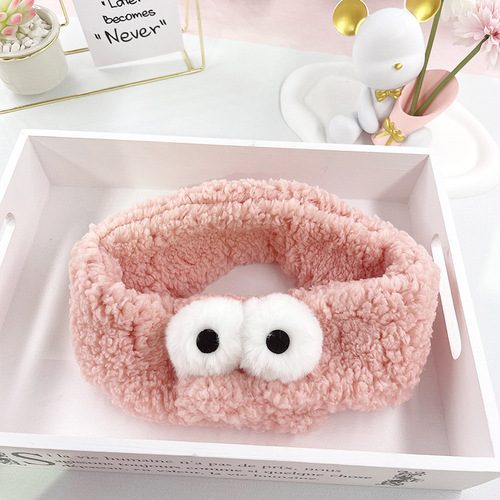 Korean Version Cute Lamb Fleece Face Band Comfortable Seamless Wide Velcro Headband Korean Postpartum Head Scarf Hair Accessory