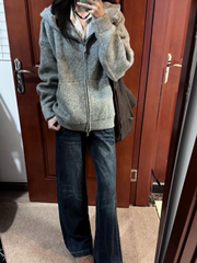 韩系连帽拉链灰色毛衣女早秋季2025新款巨好看的针织开衫卫衣外套