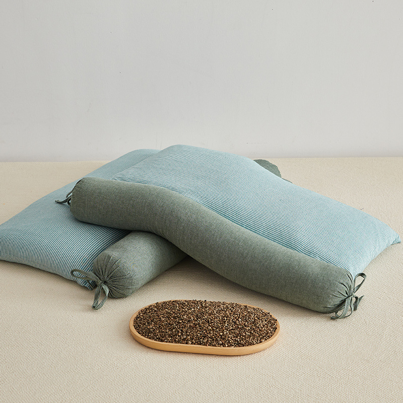 Buckwheat Pillow with Full Buckwheat Hulls, Neck Protection Pillow, Hard Pillow Core, Triangular Pillow, Adult-Specific Buckwheat Hull Pillow for Side Sleeping, Herbal Mugwort