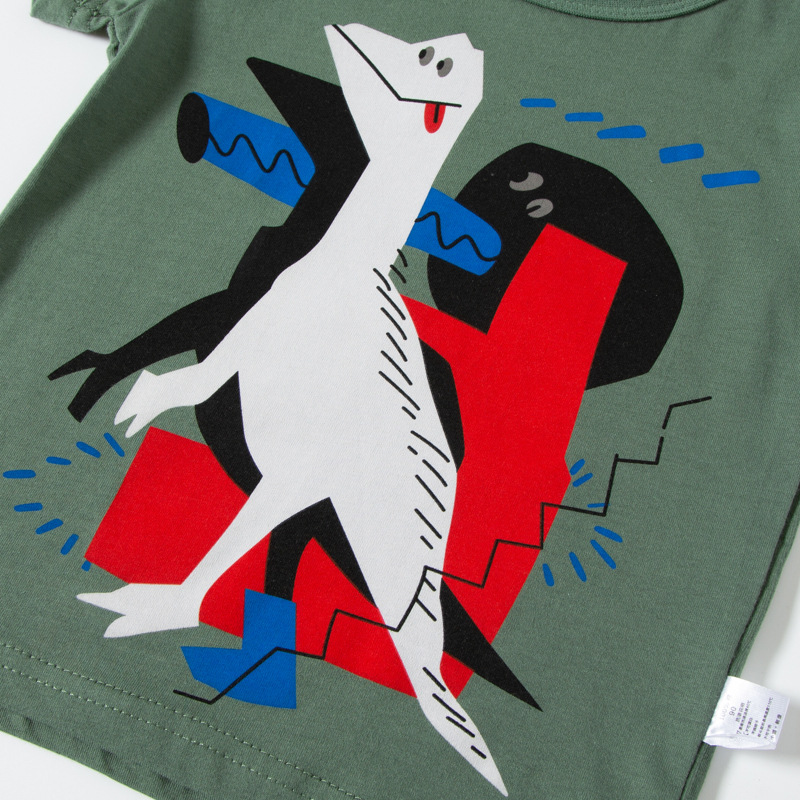 2024 ropa de verano para niños nuevos niños Camiseta de algodón de manga corta dinosaurio impreso tops de niños al por mayor entrega de una sola pieza