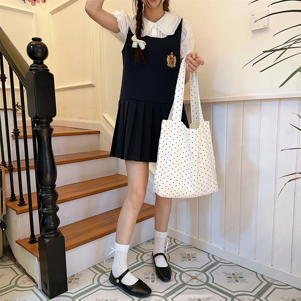 90g Weight Poplin Lining Material 19695304699 Fashion Element Open Closure Type Double Shoulder Straps Strap Type Tote Bag Bags Type Travel, Daily Occasion Canvas Material Round Dots Pattern All Seasons, Spring&Summer Season Women's Gender Streetwear Style Square Shape Medium Size 45262 New Polka Dot Canvas Bag Women's Large Capacity Bag College Students Class Canvas Bag Special-Interest Shoulder Bag 22
