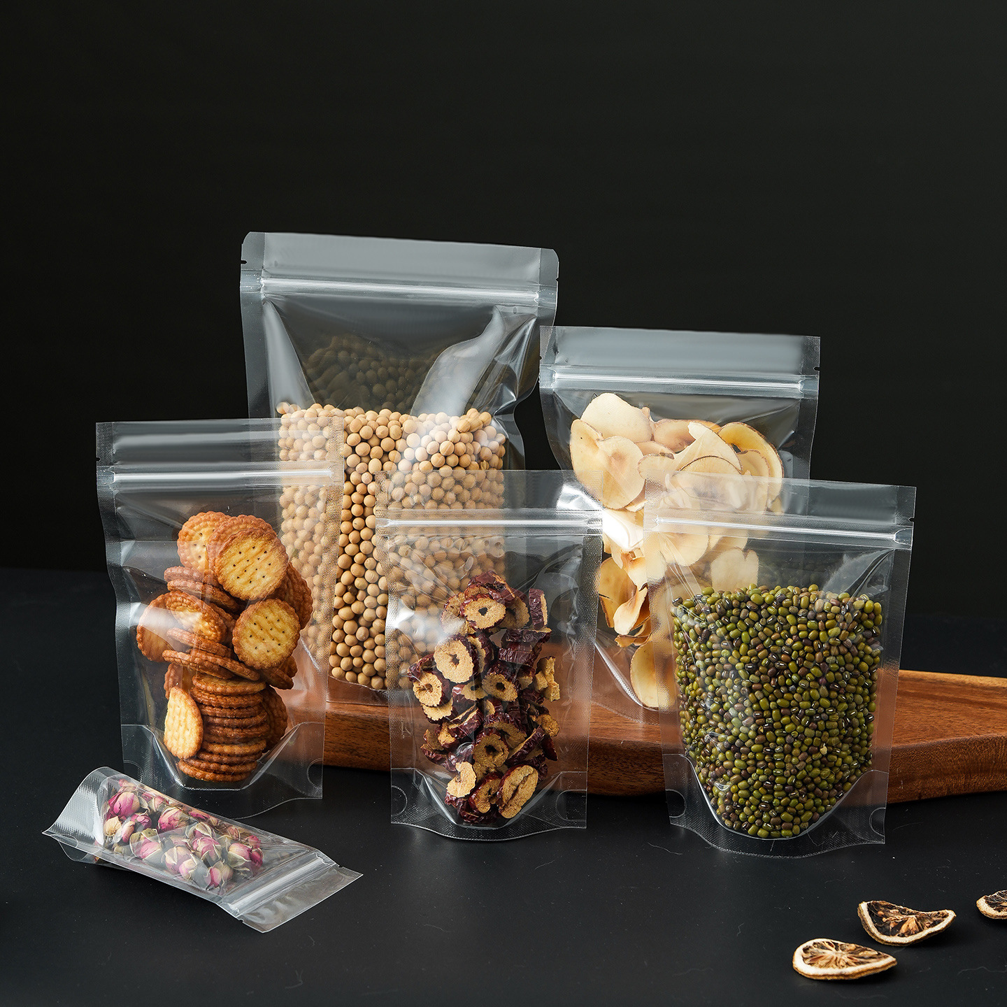 加厚全透明食品自立自封袋五谷杂粮零食包装袋花茶干果塑料密封袋