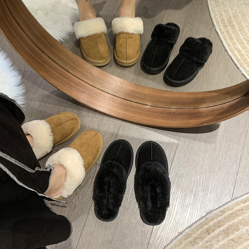 Pantofole pelose casual da donna, indumenti esterni con suola spessa, nuove mezze pantofole Baotou per la casa invernale 2022 più scarpe pigre in velluto_voghion.com