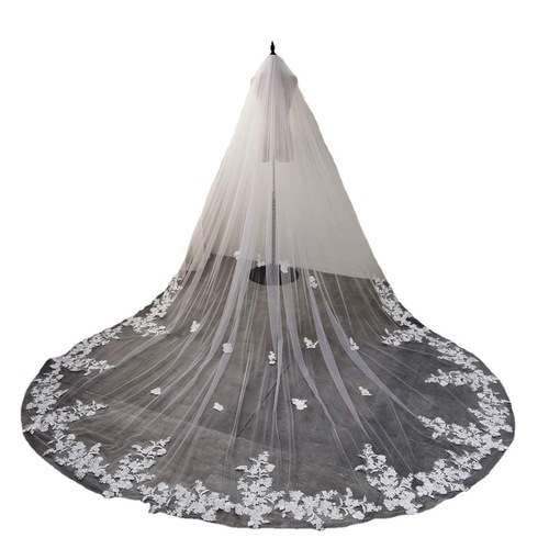 New white 3-meter wide wedding veil cathedral three-dimensional flower bridal headdress metal hair comb long veil
