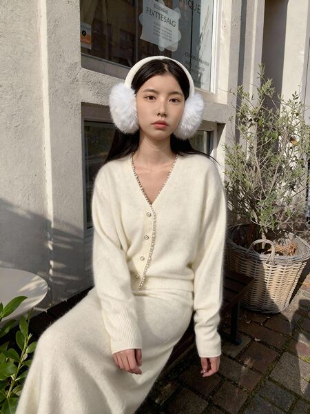 羊毛羊绒拉毛V领百搭毛衣宽松慵懒女开衫外套立体蕾丝重工针织女