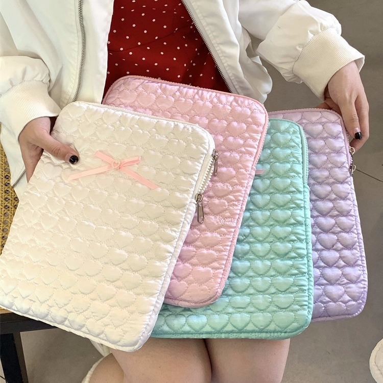 South Korea ins embroidered heart cute bow ipad tablet bag 11/13 inch notebook storage bag