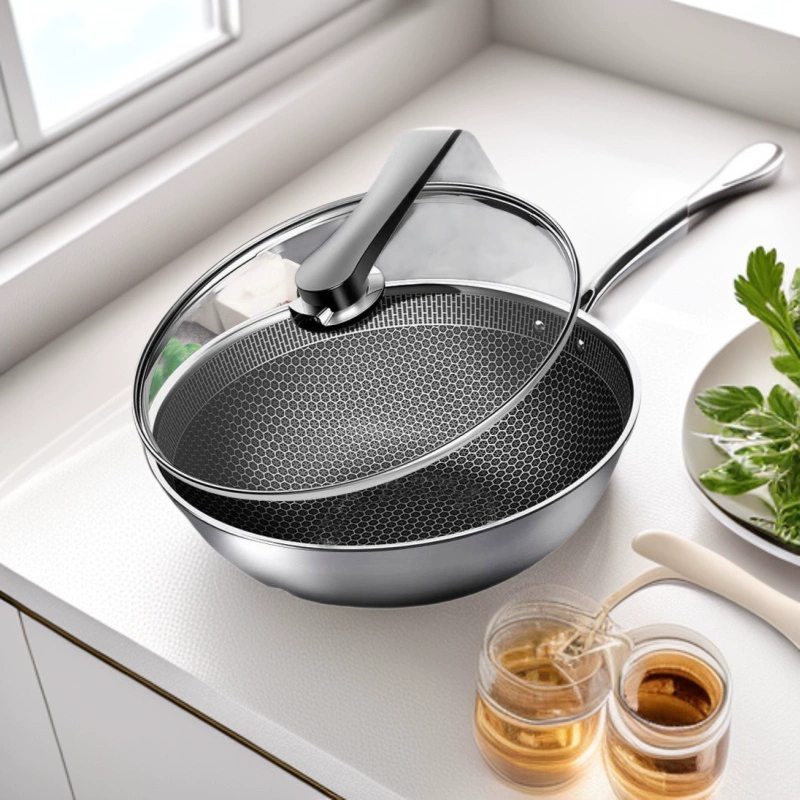 Вок из нержавеющей стали сотовый без покрытия антипригарный горшок с небольшим количеством дыма утолщенный трехслойный стальной подарок оптом вок антипригарный горшок