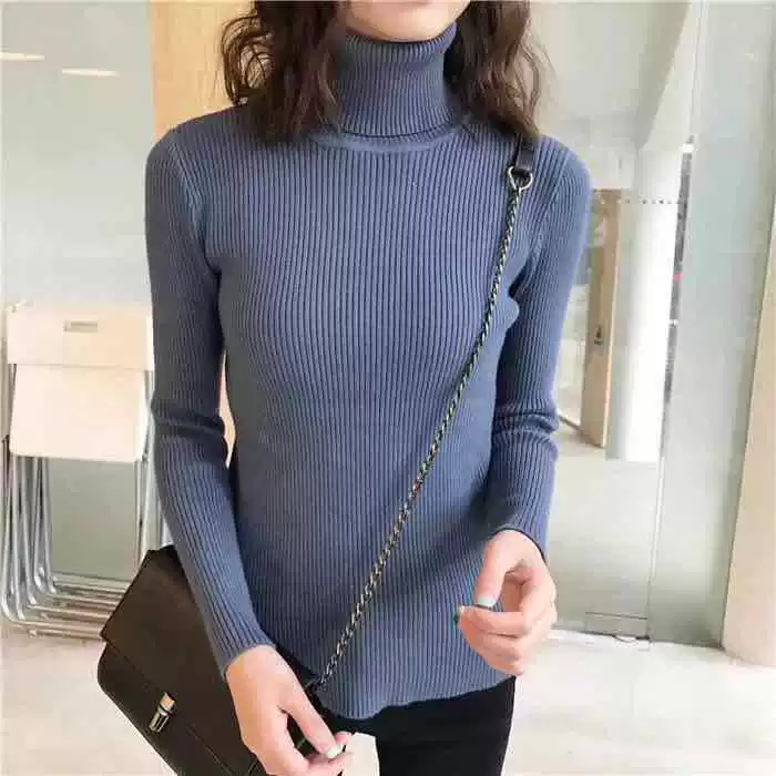 knitted fitted sweater, turtleneck, midweight slim fit