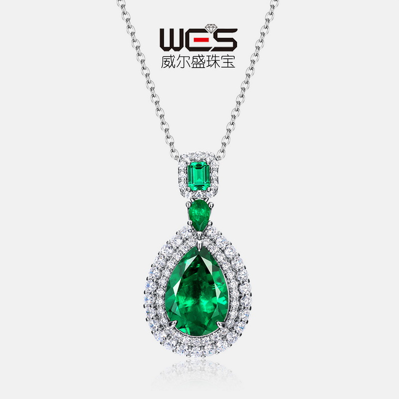 New Foreign Trade Cross-Border Cultured Emerald Necklace S925 Silver Clavicle Chain Vintage Light Luxury European and American Style In-Stock Dropshipping