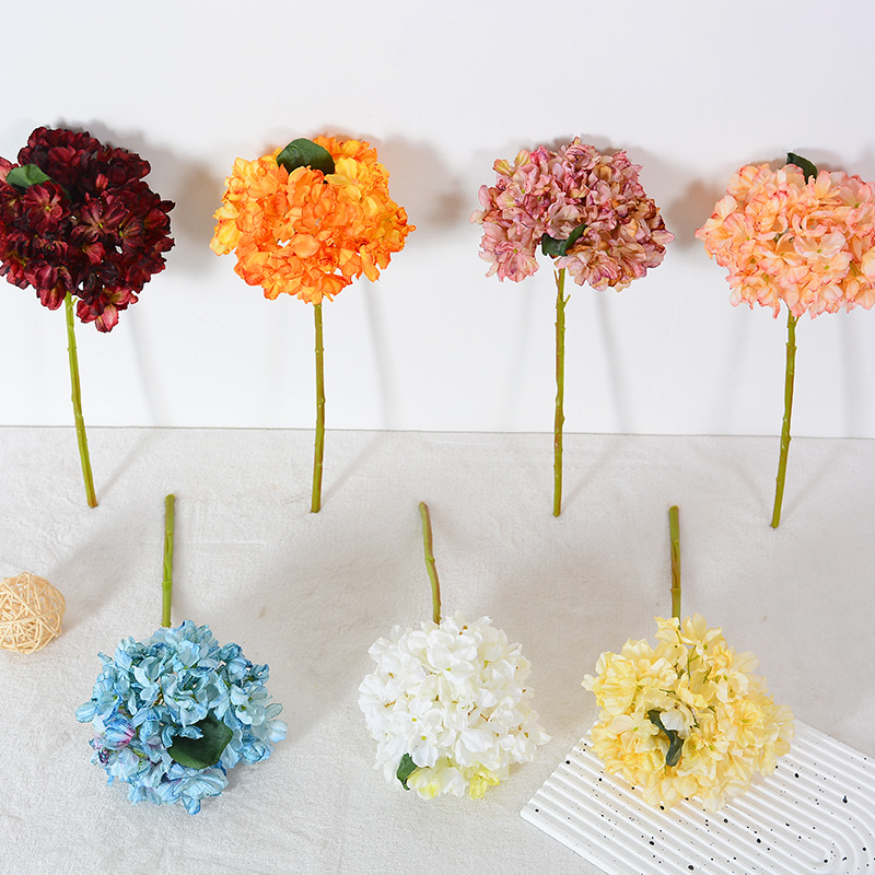 新款仿真繡球花 焦邊復古繡球仿真花 家居裝飾 婚慶布置 假花批發