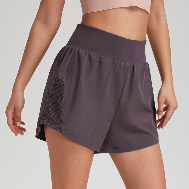 High-Waisted Sports Shorts for Women, Quick-Drying Cross-Border European and American Fitness Shorts, Two-In-One Yoga Three-Point Pants, Running Beach Pants