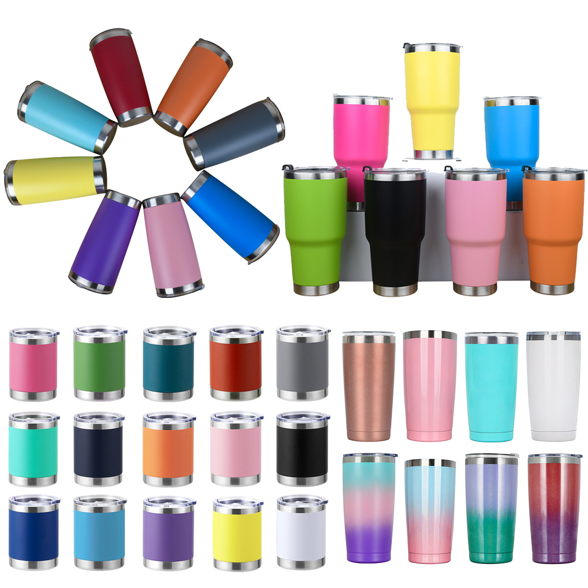 10oz/20oz/30oz taza de coche con aislamiento de acero inoxidable de gran capacidad Arco Iris pintura de plástico en aerosol taza de helado se puede personalizar logotipo