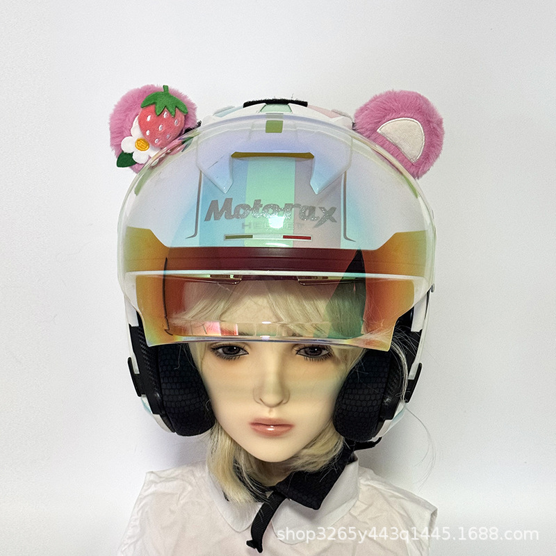 Helmet Decoration Cat Ears Electric Car Motorcycle Accessories Strawberry Bear Plush Ski Helmet Animal Ears Universal Removable